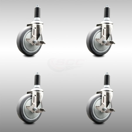 Service Caster 5 Inch 316SS Thermoplastic Rubber Swivel 1-1/4 Inch Stem Caster Set Brake SCC SCC-SS316EX20S514-TPRB-TLB-114-4